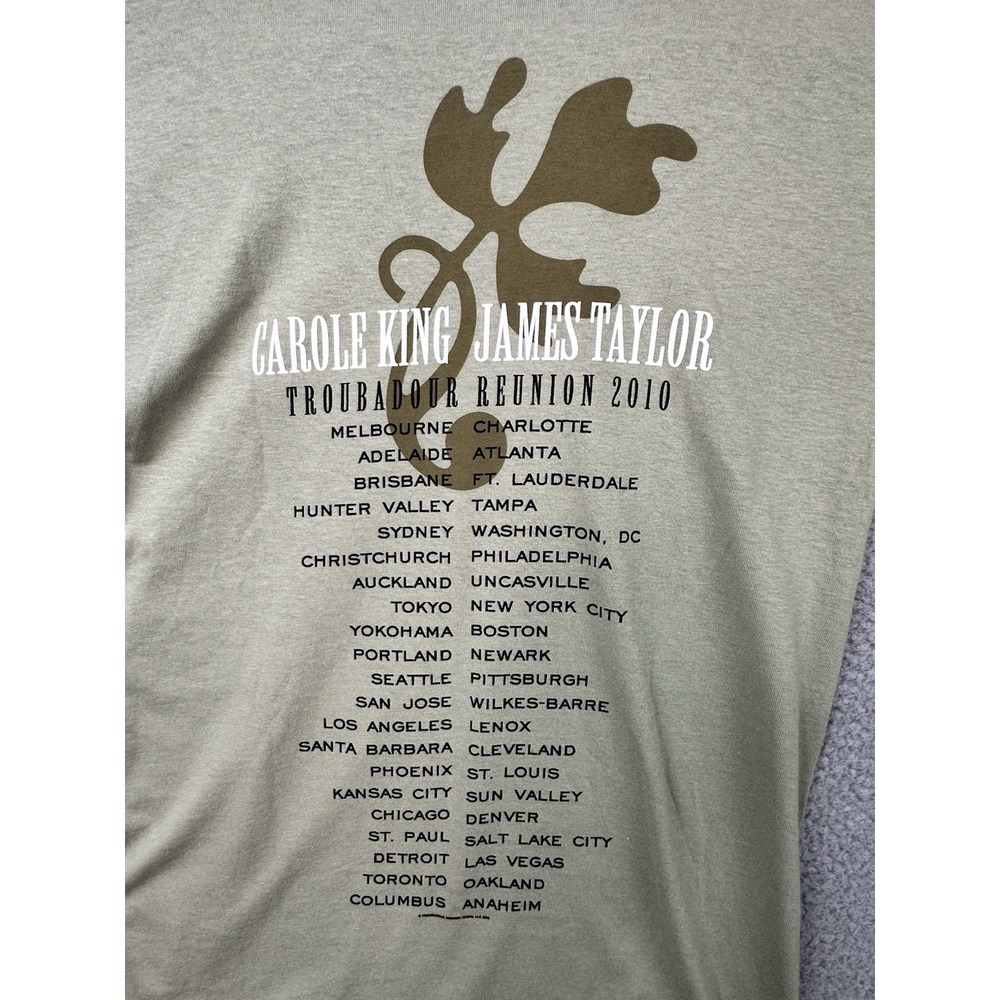 Carole King & James Taylor Troubadour Reunion Tour 2010 T Shirt Men Medium Green - Picture 5 of 10